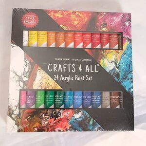 Crafts 4 All Acrylic Paint Set 24 Pack 12mL NonToxic w/ Brushes New Sealed Box